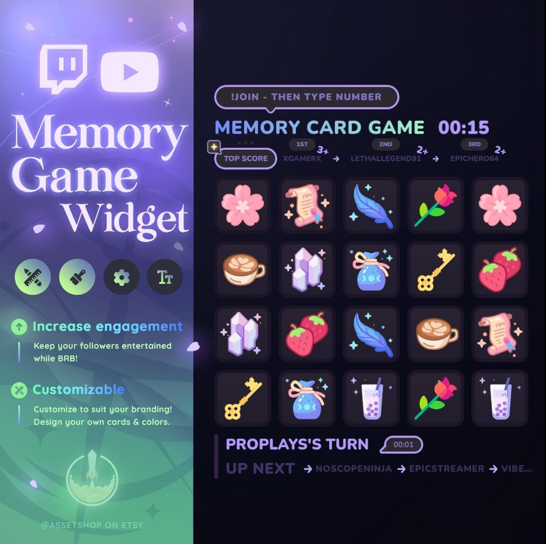 Memory Card Widget - Twitch & Youtube Game for Streamers | + Increase ...