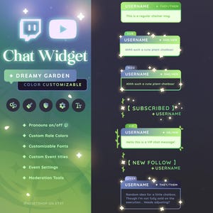 Dreamy Garden Chat Widget - Transmisja na Twitchu i YouTube | Streamelements OBS | Możliwość dostosowania | Zaimki | Wydarzenia | Role | Lofi Glowing Aesthetic