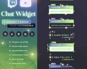 Dreamy Garden Chat Widget - Twitch & Youtube Stream | Streamelements OBS | Customizable | Pronouns | Events | Roles | Lofi Glowing Aesthetic