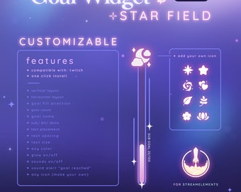 Star Field Premium Goal Widget For Twitch - Customizable | Streamers | Sub, Bits, Donation | Any Color | Vtuber | StreamElements OBS | Icons