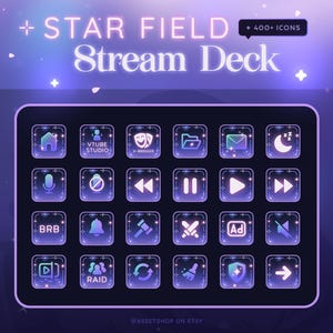 以下が含まれることがあります： ネオンの輝きを放つ、紫と白の20個のStream Deckアイコンのセット。アイコンには、ホームアイコン、マイク、停止サイン、再生ボタン、一時停止ボタン、早送りボタン、巻き戻しボタン、ベル、ハンマー、剣、広告アイコン、ミュートアイコン、再生アイコン、レイドアイコン、更新アイコン、ほうき、シールド、右矢印が含まれています。これらのアイコンは、Stream Deckアプリで使用するために設計されています。