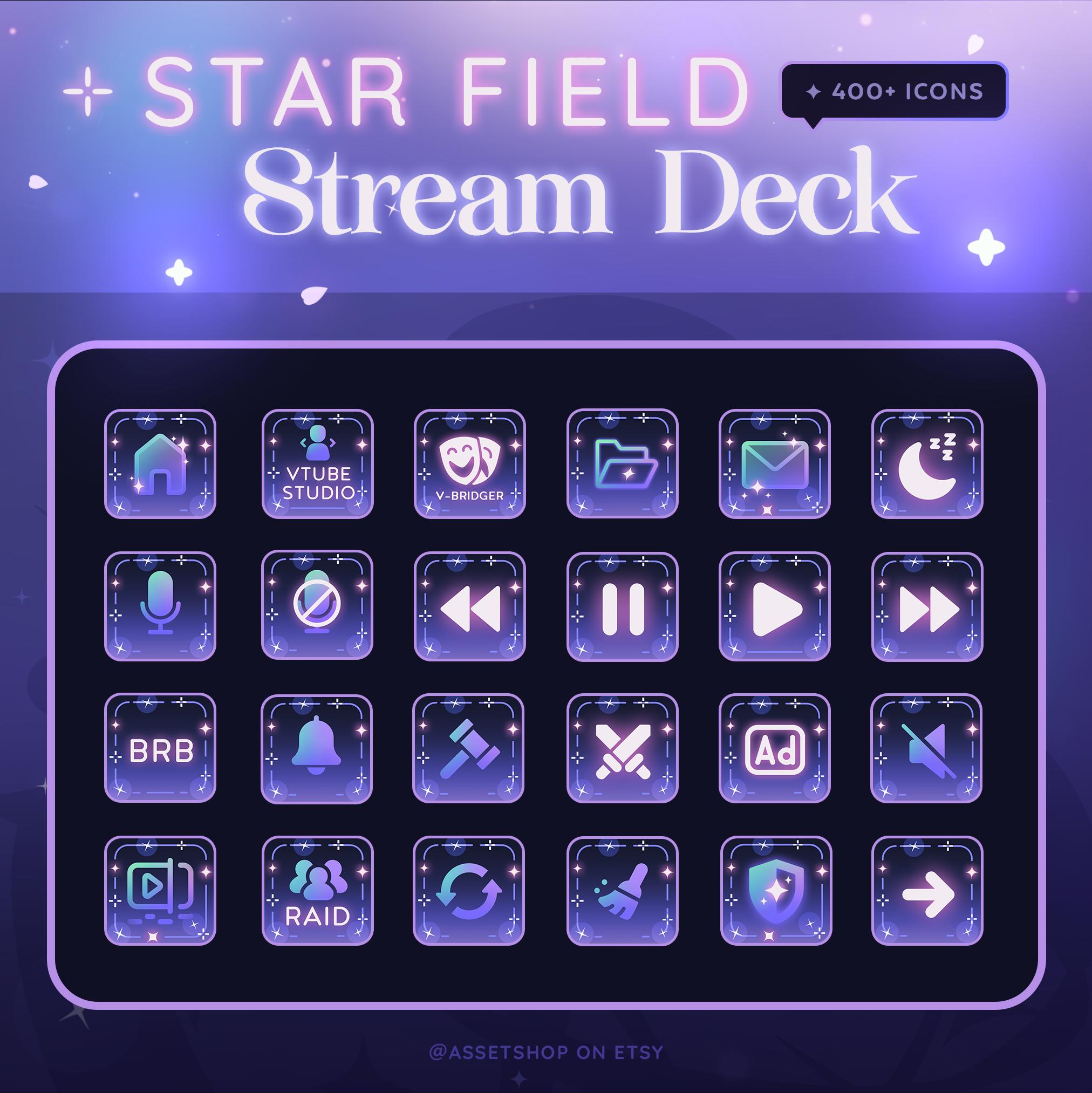 400+ Sternenfeld Icons - Elgato Stream Deck | Strom | Künstler | Twitch Youtube | StreamElements OBS | Himmlische Ästhetik | Blau-Pink-Lila