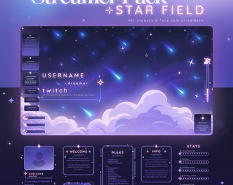 Star Field Stream Pack - Cosmic Themed Twitch Overlay | Celestial | Space | Blue Pink | Animated | Sky | Vtuber | Chat Widget | Sub Goal