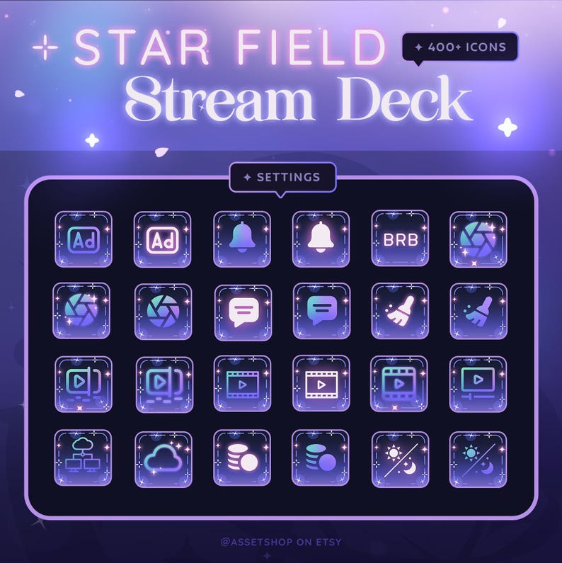 400+ Star Field Icons- Elgato Stream Deck | Stream | Artist | Twitch Youtube | StreamElements OBS | Celestial Aesthetic | Blue Pink Purple image 4