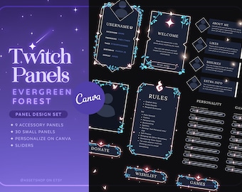 Evergreen Ruin Panels - Customizable Canva | Blue Green Glowing Forest Aesthetic Stream Panels | Twitch Graphics | Elven | Fairy | Socials