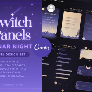 Mondnacht Twitch Panels - Glowing Eclipse Stream Info Panels | Canva Personalisierbar | Magische Mitternachtsästhetik | Blumenranke Gamer