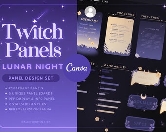 Lunar Night Twitch Panels - Glowing Eclipse Stream Info Panels | Canva Customizable | Magical Midnight Aesthetic | Floral Streamer Gamer