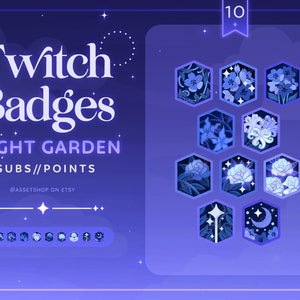 Emblemas de inscrição do Night Garden Twitch Streamer | Recompensas do canal Blue Blooming | Gráficos principais do Starry Cottage | Flor da meia-noite | Ícone de função de discórdia