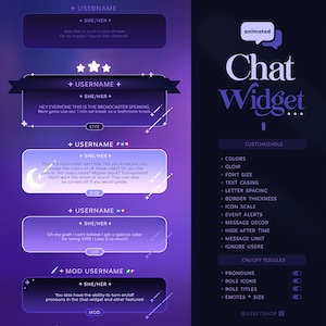 Cosmos Twitch Chat Widget - Chatbox streamen | Aanpasbaar met meldingen | Leuke minimalistische sterrenmaan esthetiek | Geanimeerd |  Voornaamwoorden | Elke kleur