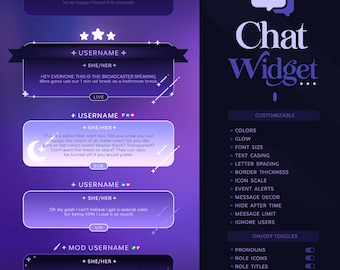 Cosmos Twitch Chat Widget - Stream ChatBox | Customizable with Alerts | Cute Minimal Star Moon Aesthetic | Animated |  Pronouns | Any Color