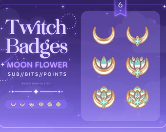 Moon Flower Badges | Twitch Sub Badges | Bit Badges | Stream | Channel | Points | Graphic | Stars | Guardian | Flower | Lotus | Gemstone