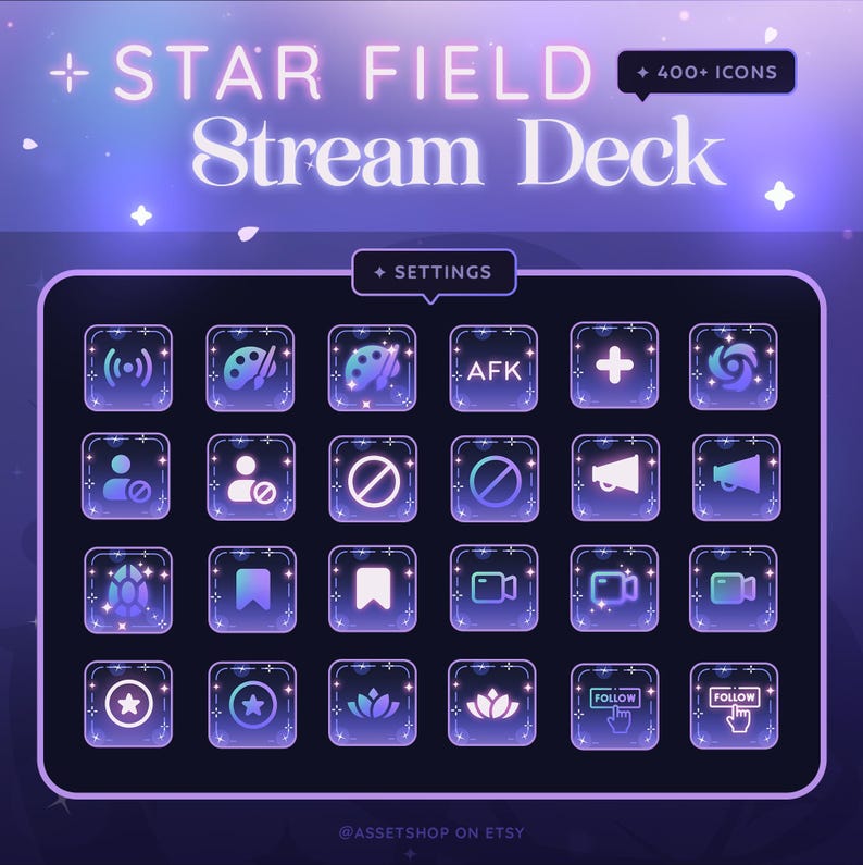 400+ Star Field Icons- Elgato Stream Deck | Stream | Artist | Twitch Youtube | StreamElements OBS | Celestial Aesthetic | Blue Pink Purple image 5