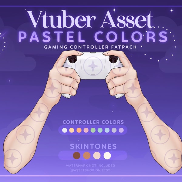 Vtuber Controller Asset Bundle | Pastel | Light | Twitch Streamer Gamer Prop | Vtube Studio OBS Gesture Pose | Layerable Character Hand