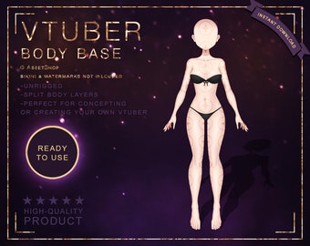 Female Vtuber Body Base Model - Premade .PSD Template | UnRigged Asset Reference | Cute Anime Girl | Photoshop File | Pre-Cut Layers