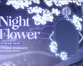 Night Flower - Twitch Streamer Set | Vtuber Overlay | Background | Glowing Flower Aethetic | Panels | Just Chatting Scene | Gaming | Modular