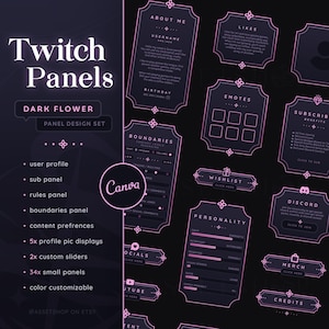 Twitch-panelen met donkere bloem: aanpasbaar canvas | Roze en zwart | Bloem, lotus, sakura | Esthetische stroom | Afbeeldingen | Slanke moderne competitie