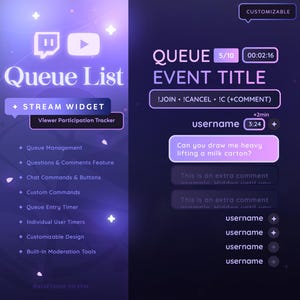 Widget listy zdarzeń kolejki - dla streamerów Twitch i Youtube | Vtuberzy | Zadanie | Zachęta dla widzów | Badanie | Organizacja | Pytania i odpowiedzi | OBS | Wyzwalacze