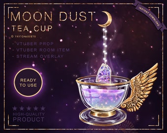 Moon Dust Tea Cup | Twitch | Vtuber | Youtube | Prop | Overlay | Stars | Moon | Celestial | Magical | Magic | Fantasy | Cosmic | Aesthetic