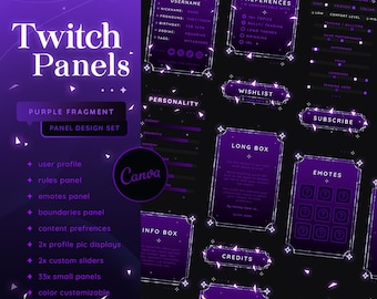 Purple Fragment Twitch Stream Panels - Custom Canva | Star Field | Glow Shattered Glass Aesthetic | Info Graphics | Boundaries | Accessory
