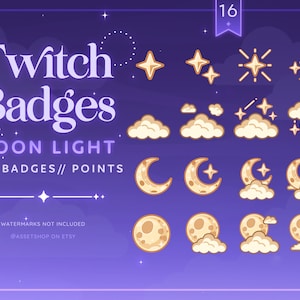 月の光 Twitch サブバッジ | ストリーマー チャンネル ポイント報酬アイコン | 宇宙 | 夜空 | 夢のような雲のエモート | 天体の美学 | Lofi