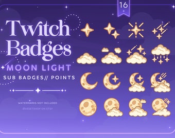 Moon Light Twitch Sub Badges | Streamer Channel Point Reward Icons | Cosmic | Night Sky | Dreamy Cloud Emotes | Celestial Aesthetic | Lofi