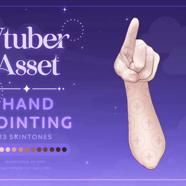 Vtuber Pointing Hand Asset | Twitch Streamer | Unisex Layerable Arm for Vtube Studio | Poke Pose Gesture | Light Medium Dark Skin Tone | PNG