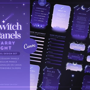 Starry Night Twitch Panels - Customizable Canva | Glowing Aesthetic Stream Panels |  Sparkly Celestial Graphics | Cute Dusk Dawn Twilight