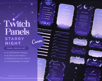 Starry Night Twitch Panels - Customizable Canva | Glowing Aesthetic Stream Panels |  Sparkly Celestial Graphics | Cute Dusk Dawn Twilight