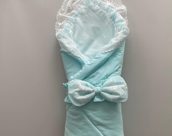 Luxury baby blanket 90 x 90 cm made of cotton sateen with bow | Gift for newborns