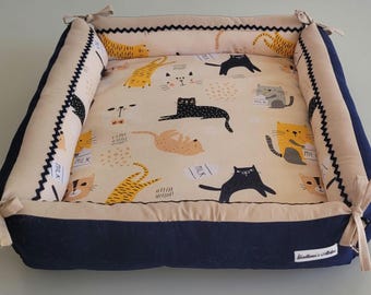 Cat bed with cushion | Handmade cotton cat bed | Cozy cat basket | Washable cat bed | 55 × 45 cm