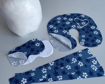 DIY Travel Neck Pillow & Sleep Mask Sewing Kit, Pre Cut Fabric Kit, Waffle Jersey Travel Set, Sewing Project with Filling
