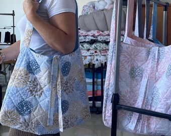 Large cotton shopper bag | Handmade tote bag | Reversible design | Quilted fabric bag | Beach bag | Shopping bag