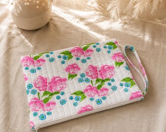 Padded cotton tablet case | Document folder | Zippered organizer | Handmade protective case | Travel organizer