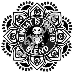 Może przedstawiać: Czarno-biały wzór mandali z kołem w środku, na którym widnieje napis "What is this blend?" z postacią z kreskówki w środku.