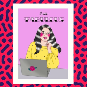 A4 A5 art print empowering artwork feminist traditional tattoo style fabulous laptop working badass woman