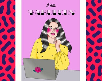 A4 A5 art print empowering artwork feminist traditional tattoo style fabulous laptop working badass woman