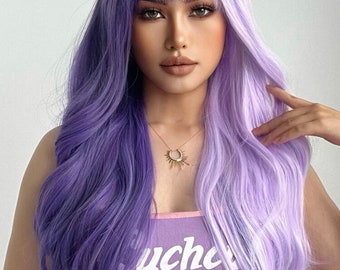 Two toned long synthetic purple wig