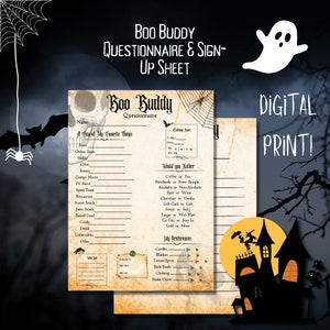 Boo Buddy Questionnaire, Gift Exchange Questionnaire, Halloween, Sign-Up Sheet, Printable, Digital Download, Vintage
