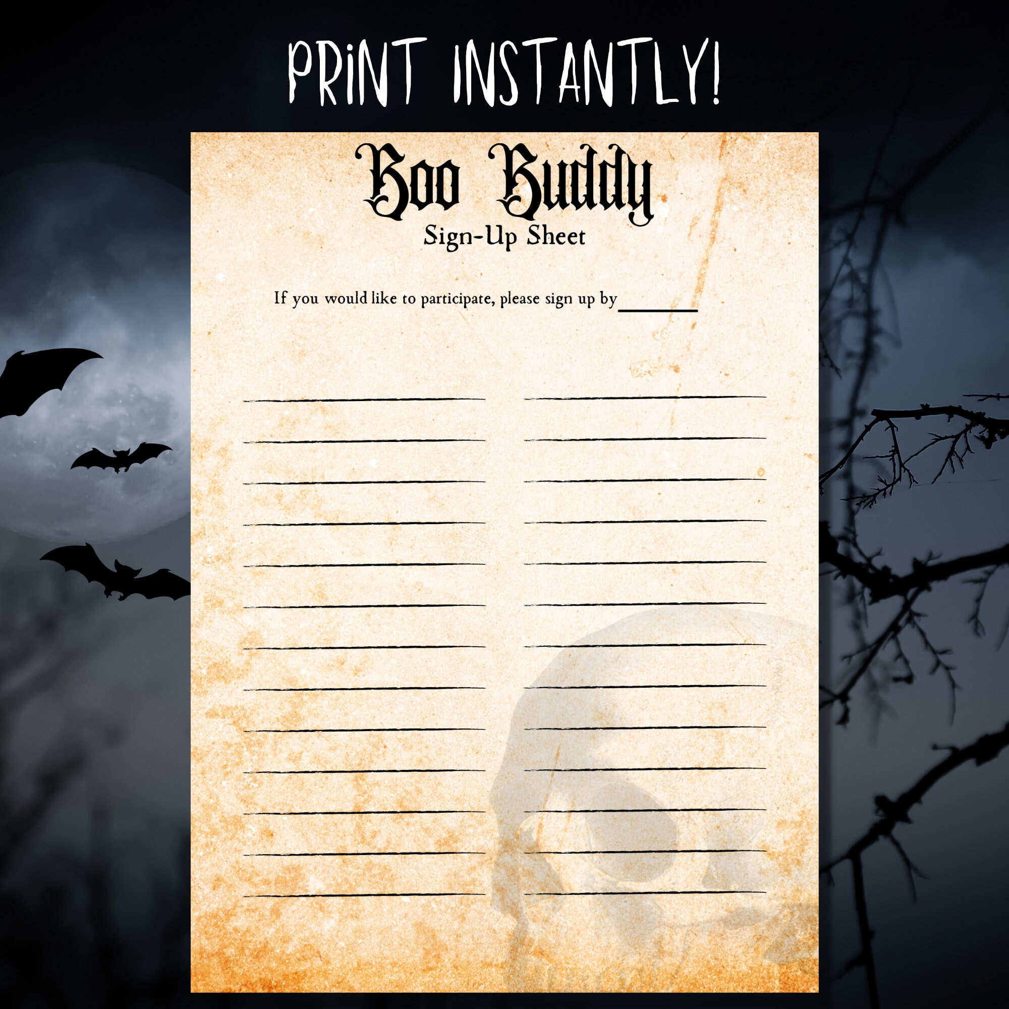 Boo Buddy Questionnaire Gift Exchange Questionnaire Halloween Sign up Sheet Printable Boo Buddy Questionnaire Gift Exchange Questionnaire Halloween Sign up Sheet Printable