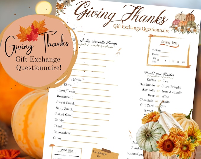 Printable PDF - Fall Friends Questionnaire for Fall Theme Gift Exchange ...