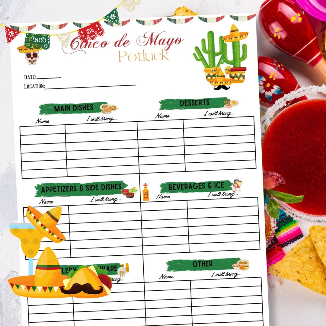 Cinco De Mayo Potluck Signup Sheet Printable Digital Print Etsy