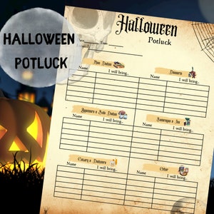 Halloween Potluck Sign-up Sheet, Cookout, BBQ