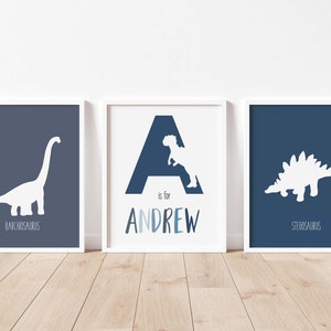 Personalized Dino Name Prints ,Set Of 3,Dinosaur Wall Art For Boys,Dino Name Print,Dinosaur Theme Nursery, Baby Name Print,Personalized Name