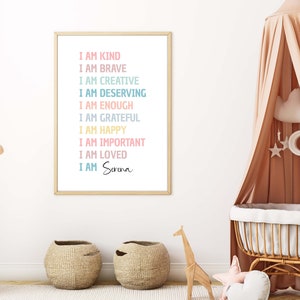 Affirmations Printable Wall Art, Custom Affirmations for Kids,girls ...