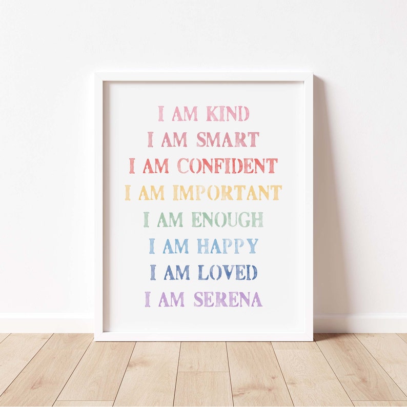 Watercolor Inspirational Nursery Decor,Affirmation Wall Art,Custom Kids Affirmation,Positivity Affirmation,Playroom Poster,Homeschool Poster image 1