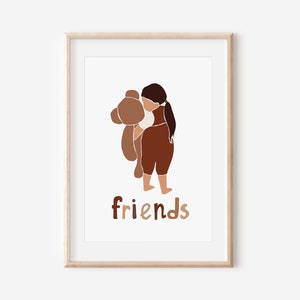Amigos, arte de parede para crianças afro-americanas, impressão de arte de menina de pele marrom, impressão de arte de melanina, arte de parede de menina negra, afirmação de crianças, DIGITAL