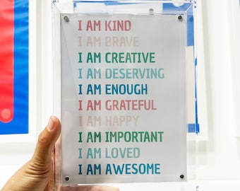 Personalized Self-Affirmation Sign,Transparent Acrylic Photo Frame,Kids Affirmation Poster,Kids Wall Art,Nursery Decor,I am Kind Smart Loved