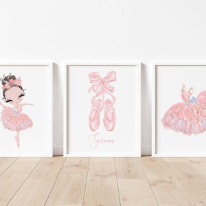 3 Sets Ballerina Print,Personalised Girls Name Prints,Nursery Decor,Toddler Girls Nursery Decor, Ballerina Nursery Prints,Ballerina Wall Art