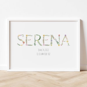Custom Wild Flower Name Print,Watercolor,Girl&#39;s Room Decor,Nursery Prints,Wild Flowers Prints,Alphabet Art,Floral Nursery Decor,DIGITAL