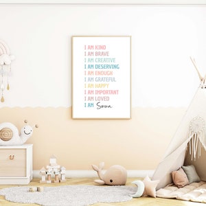 Affirmations Printable Wall Art, Custom Affirmations for Kids,girls ...
